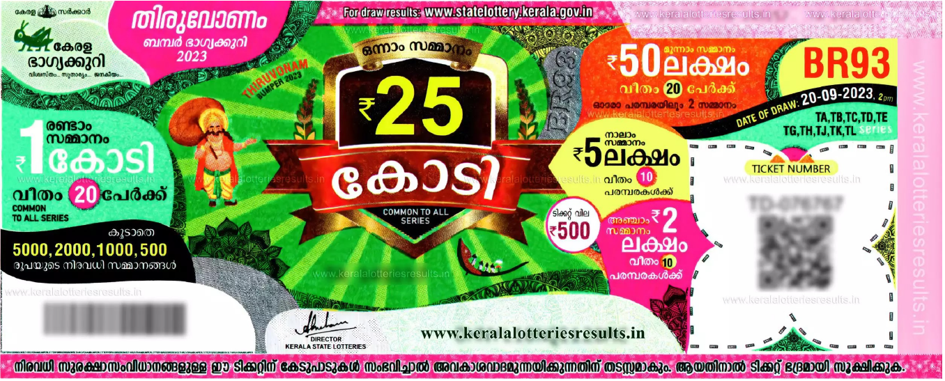 Thiruvonam bumper lottery ticket